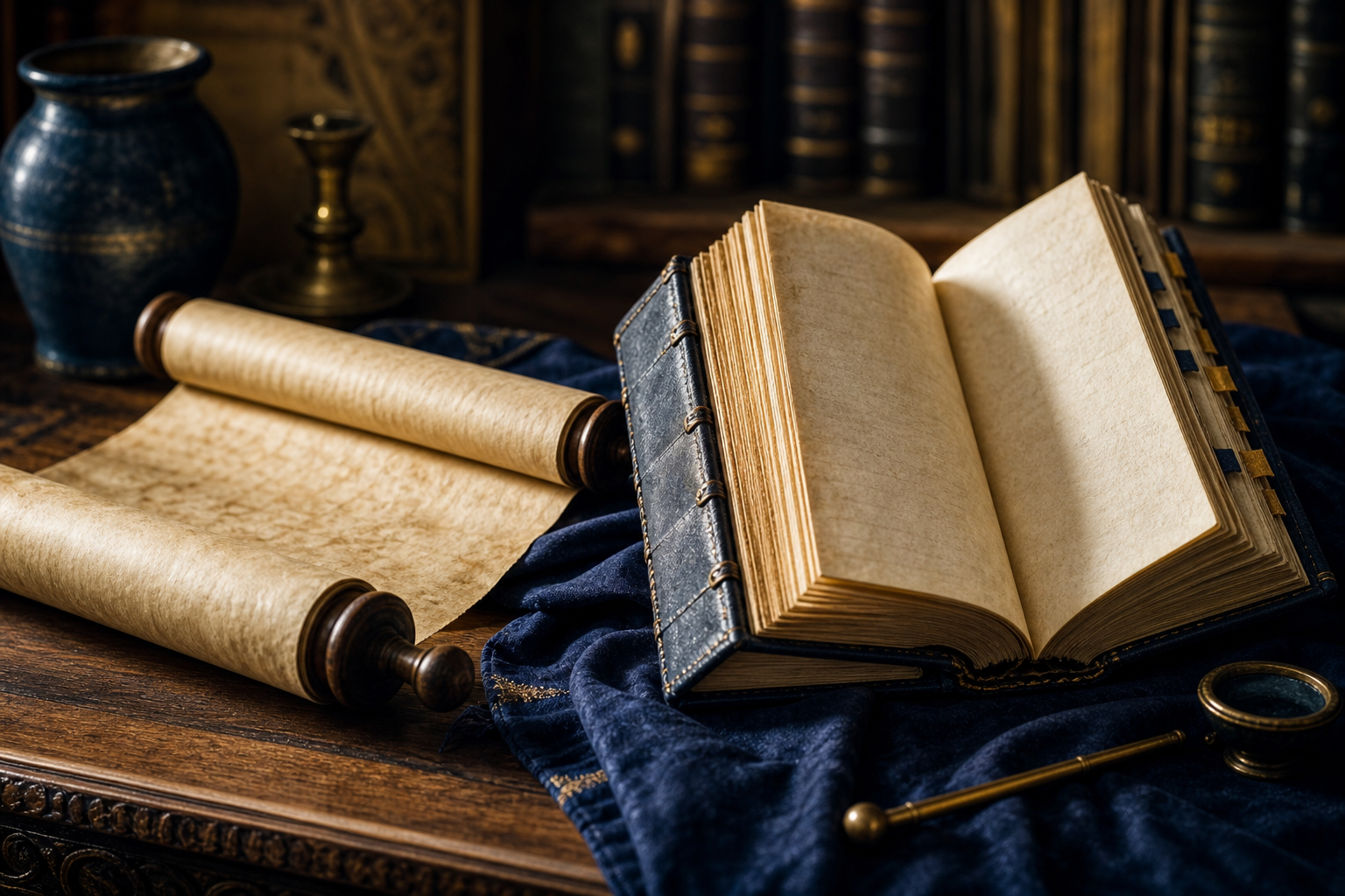 A medieval codex opened to an illuminated page.