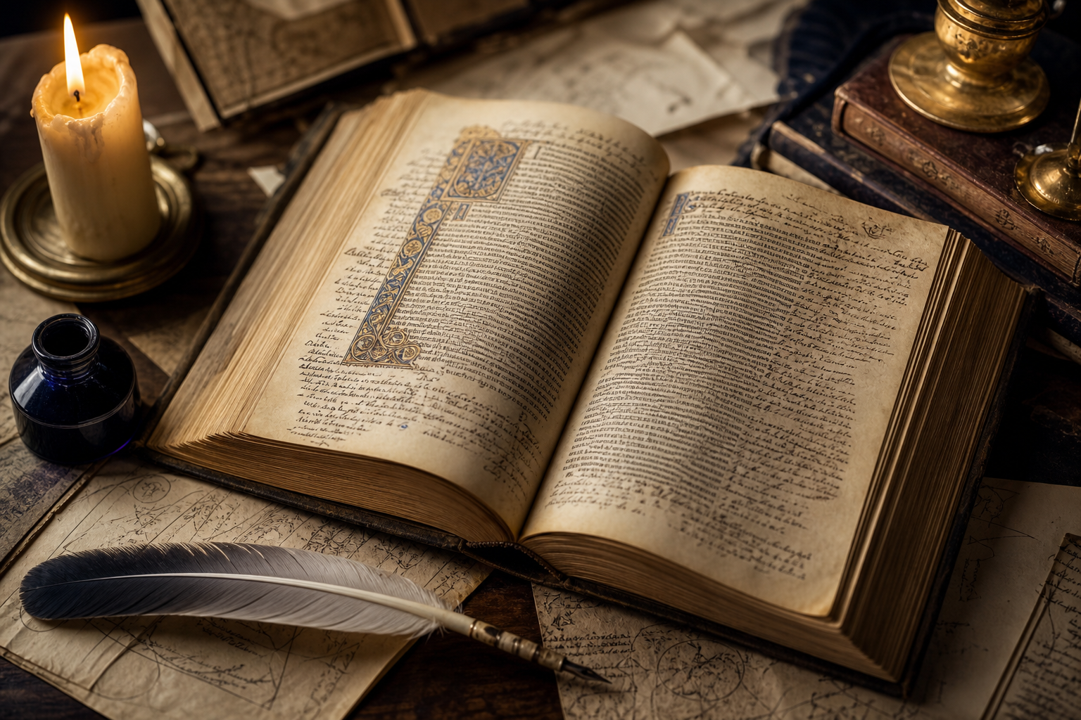 A medieval manuscript page surrounded by dense marginal commentary.
