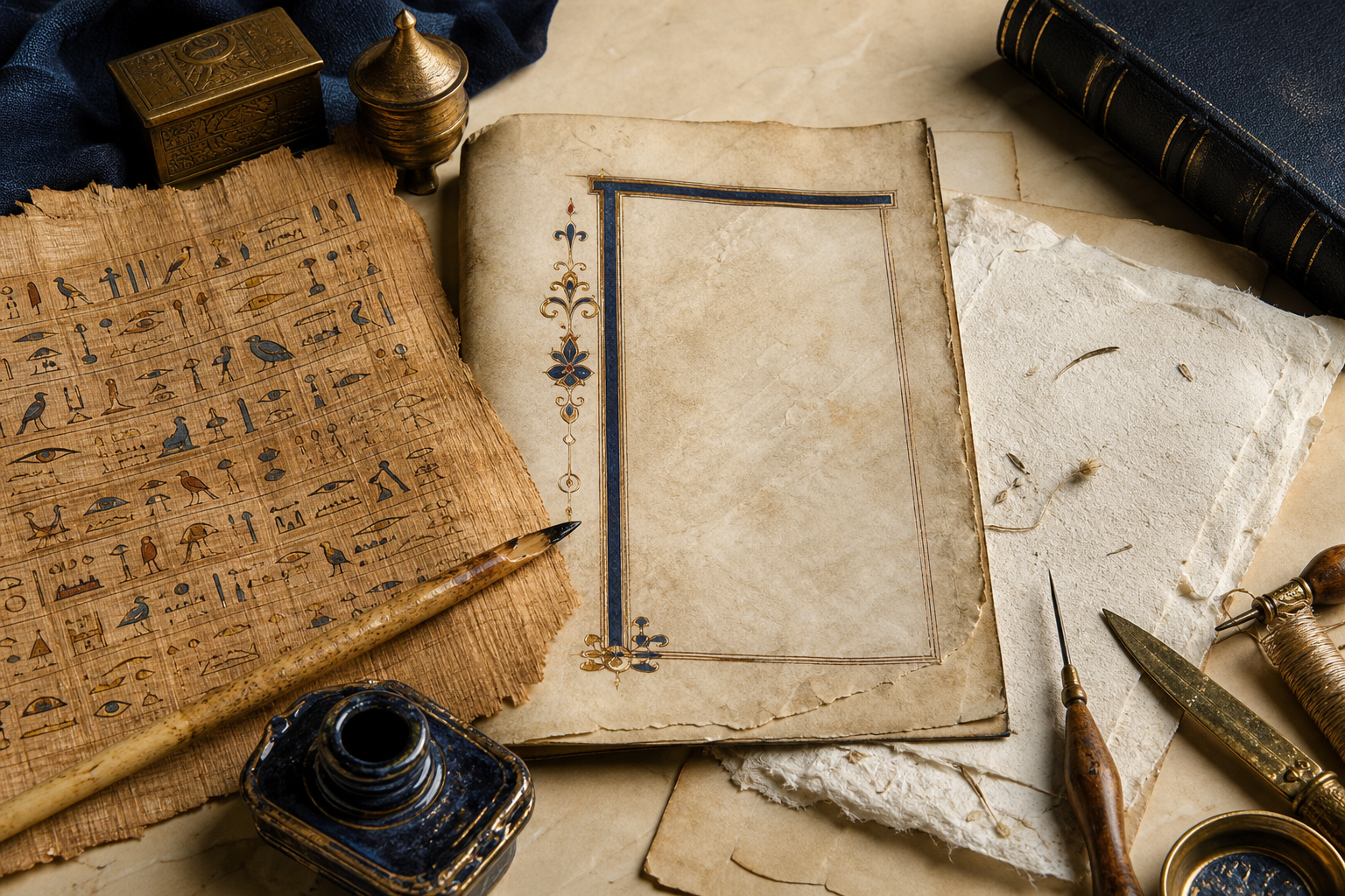 A section of an ancient Egyptian papyrus manuscript with figures and hieroglyphic writing.